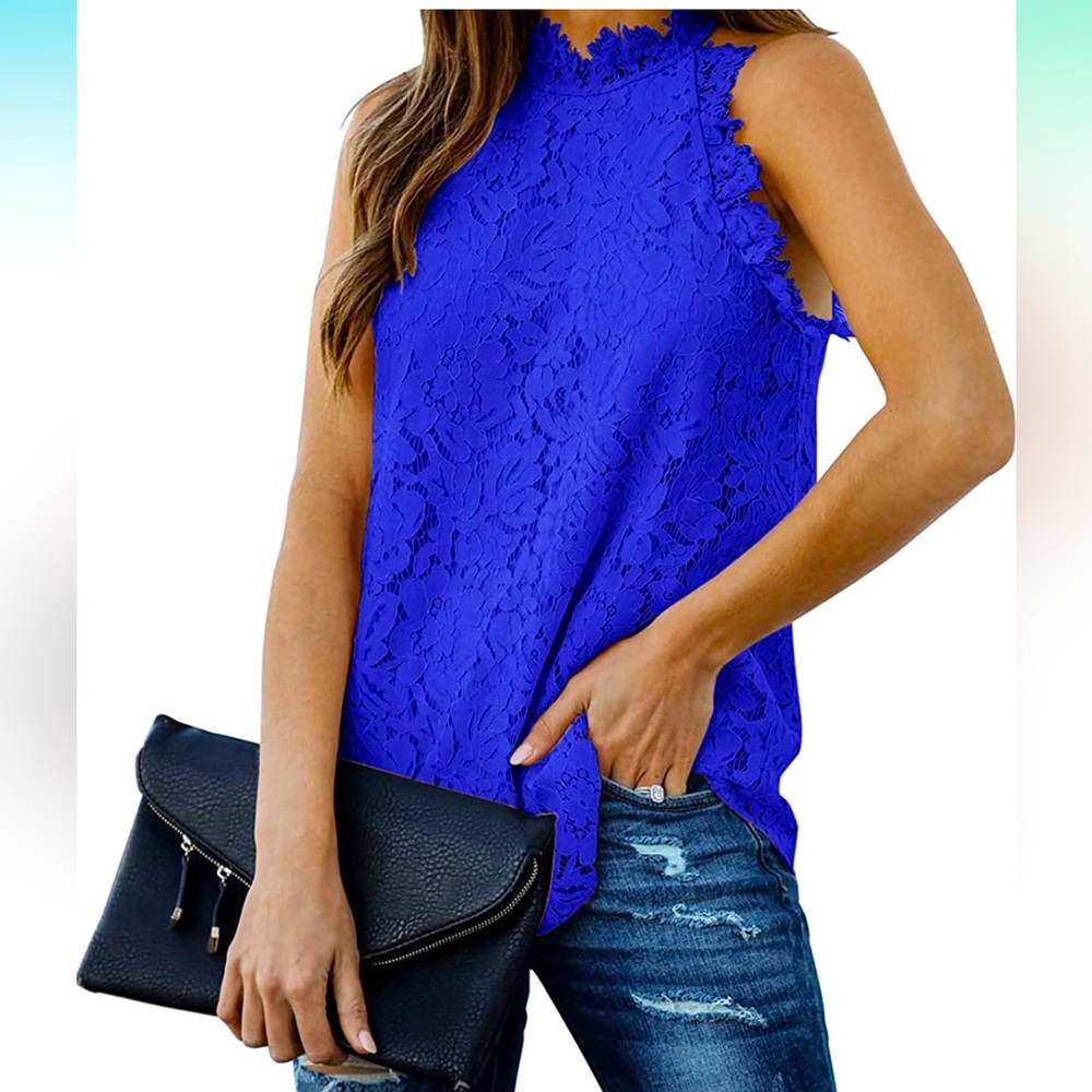 Royal Blue Lace Crochet Tank Top